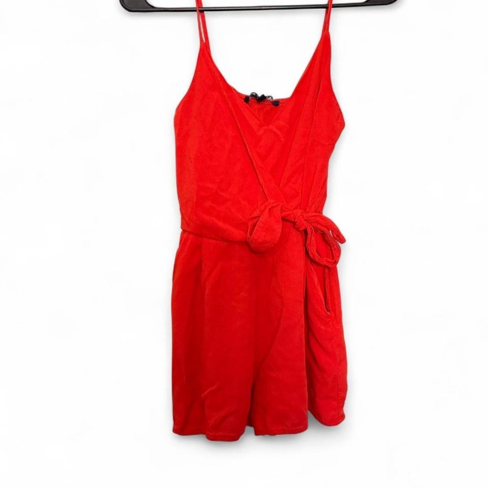 One Clothing red mini romper size extra small XS with tie waist and pockets
